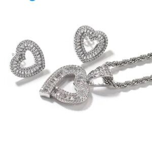 Heart iced out earrings and necklace set